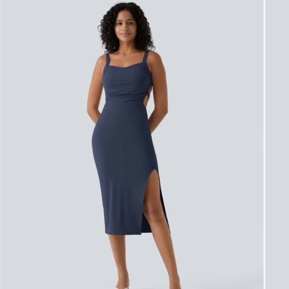 Halara Women's Blue XL Backless Crisscross Lace Up Bodycon Dress  NWT XL